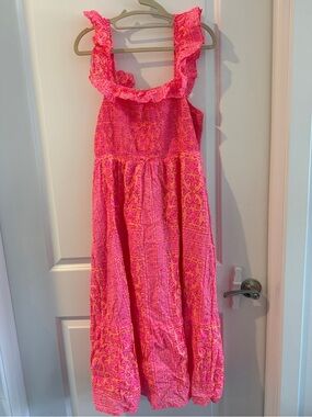 Vineyard Vines Pink Patterned Ruffle-Strap Sundress
